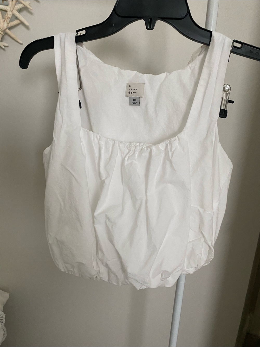 a new day White Gathered Square Neck BubbleTop